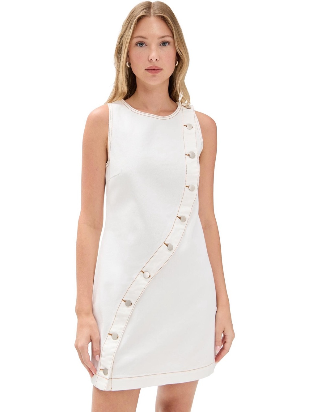 MINKPINK white denim Sleeveless Button-Accent Mini Dress